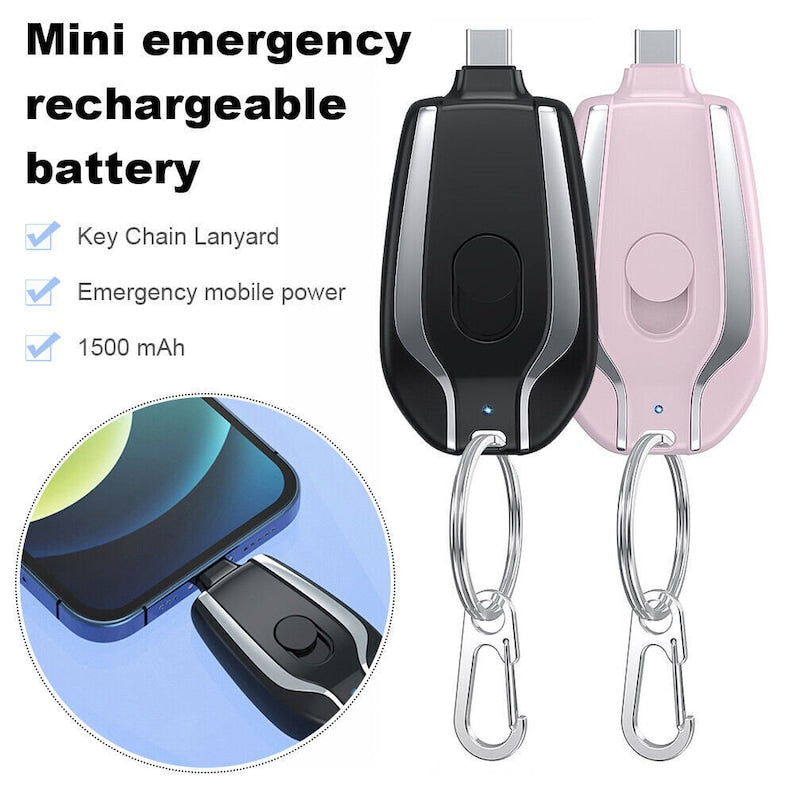 Emergency Keychain Charger IPhone Type-C Compact Battery Fast Charging Power Bank Ultra-Light Emergency Charge Keyring Pocket Travel