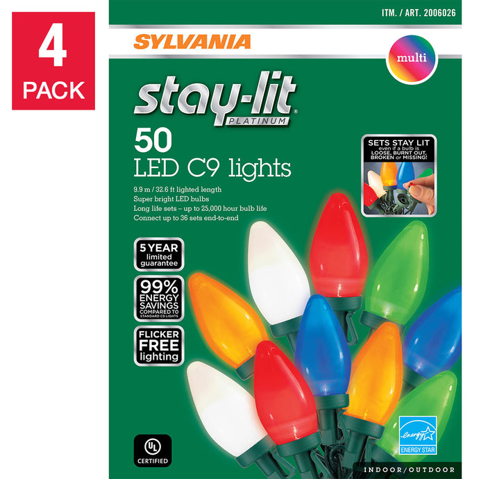 Sylvania Stay-lit C9 LED Light Set, 4-pack