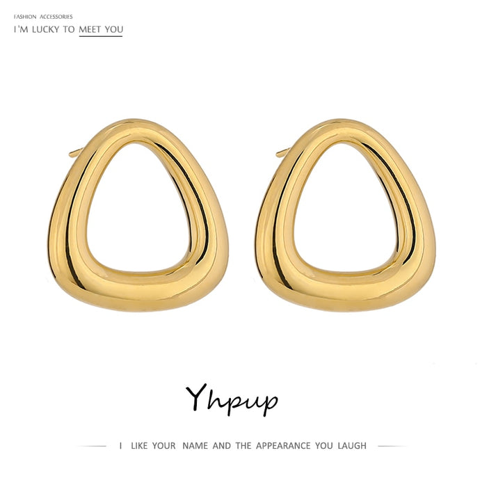 Yhpup Minimalist Chunky Metal Stud Earrings for Women Gold Color Stylish Earring Jewelry Accessories New брелок Anniversary Gift