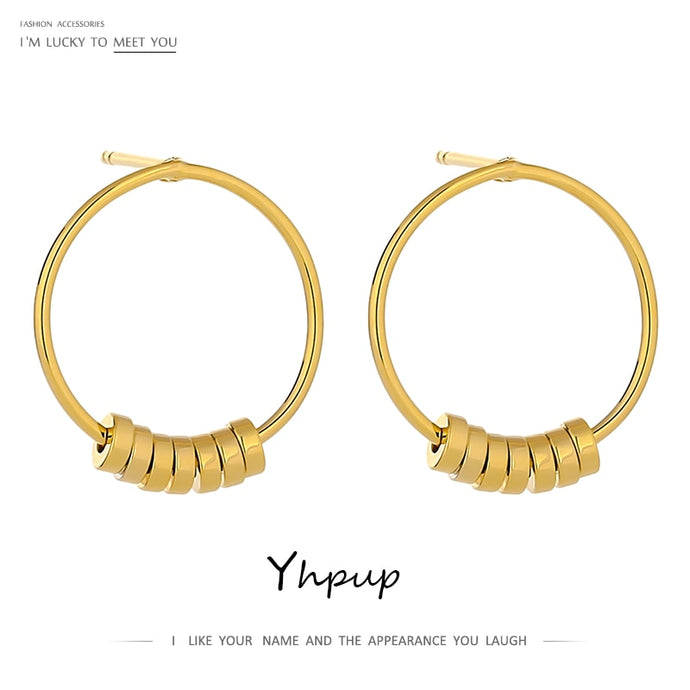 Yhpup Korean Round Hollow Stud Earrings Exquisite Geometric Gold Metal Earrings Jewelry Minimalist сережки Anniversary Gift 2020